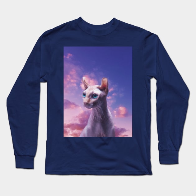 a catto in the sky painting Long Sleeve T-Shirt by Arteria6e9Vena